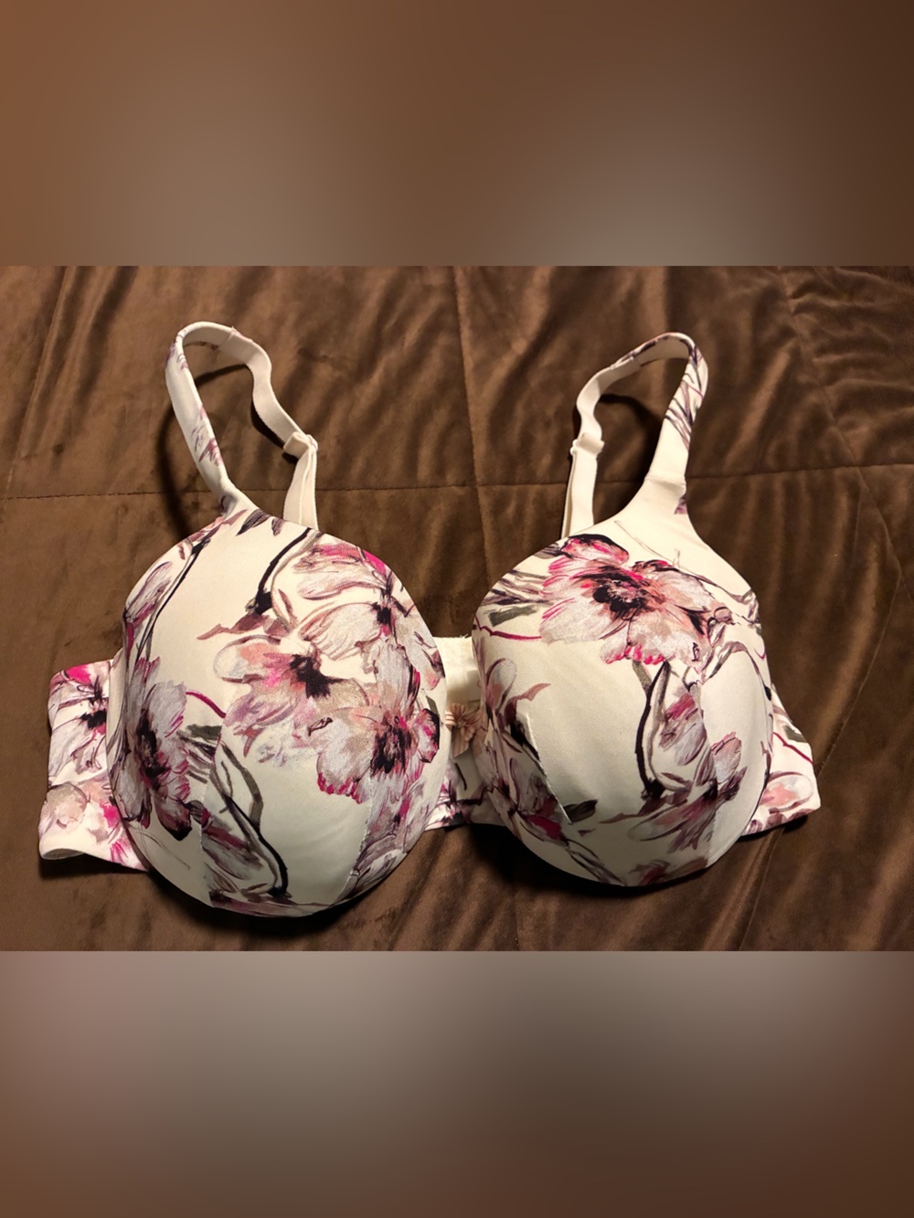 Cacique Floral Underwire True Embrace Smooth Demi Bra - White & Pink, size 42D